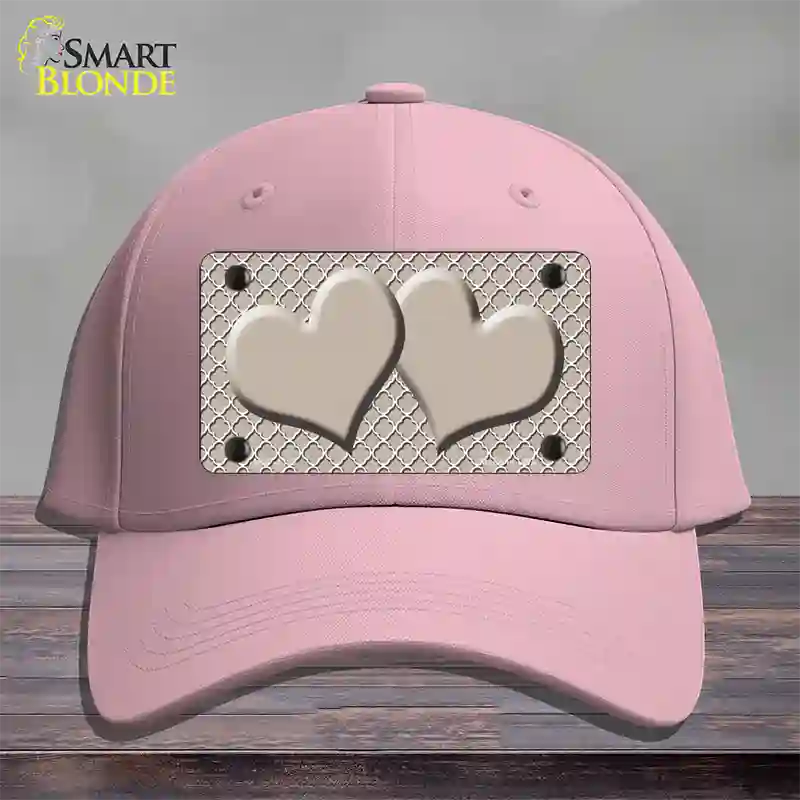 Tan White Quatrefoil Tan Center Hearts Novelty License Plate Hat Cotton / Pink
