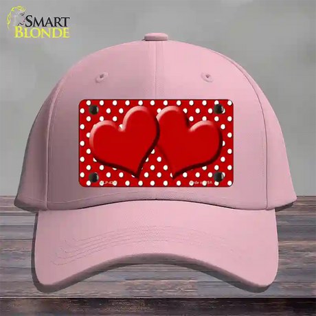 Red White Polka Dot Center Hearts Novelty License Plate Hat Cotton / Pink
