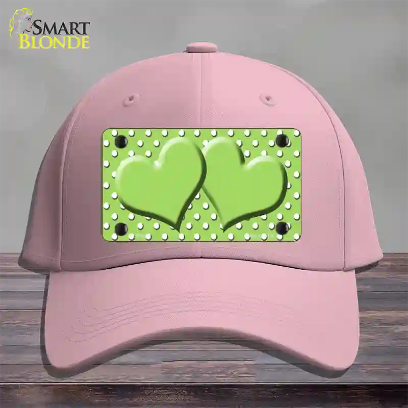 Lime Green White Polka Dot Center Hearts Novelty License Plate Hat Cotton / Pink