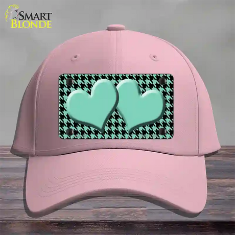 Mint Black Houndstooth Mint Center Hearts Novelty License Plate Hat Cotton / Pink