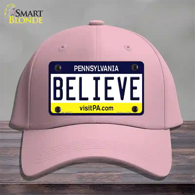 Believe Pennsylvania State Novelty License Plate Hat Cotton / Pink