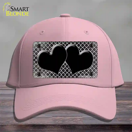 Black White Quatrefoil Hearts Oil Rubbed Novelty License Plate Hat Cotton / Pink