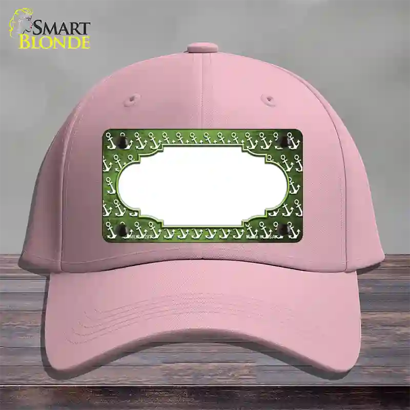 Lime Green White Anchor Scallop Oil Rubbed Novelty License Plate Hat Cotton / Pink