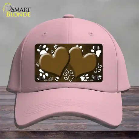 Paw Heart Brown White Novelty License Plate Hat Cotton / Pink