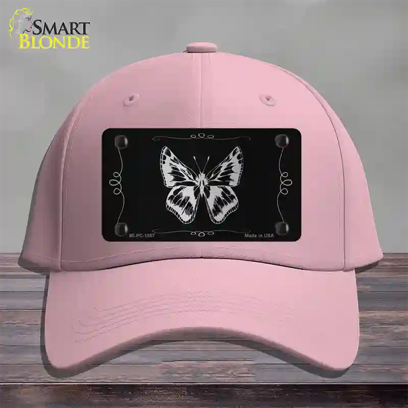 Butterfly Black Brushed Chrome Novelty License Plate Hat Cotton / Pink