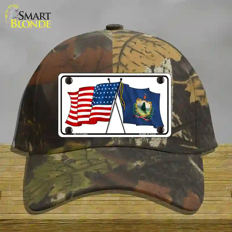 Vermont Crossed US Flag Novelty License Plate Hat Cotton / Camoflauge