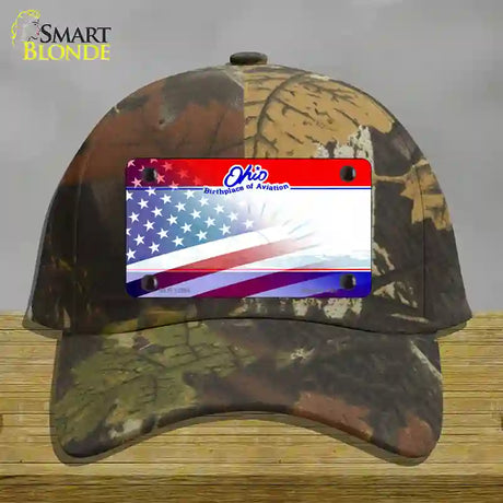 Ohio with American Flag Novelty License Plate Hat Cotton / Camoflauge