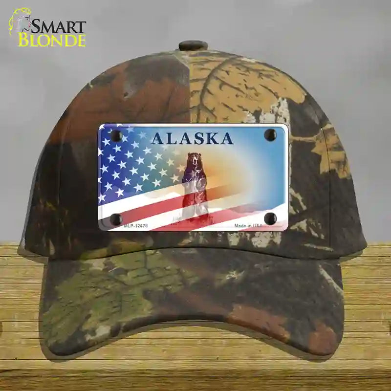 Alaska Bear with American Flag Novelty License Plate Hat HAT-MLP-12478