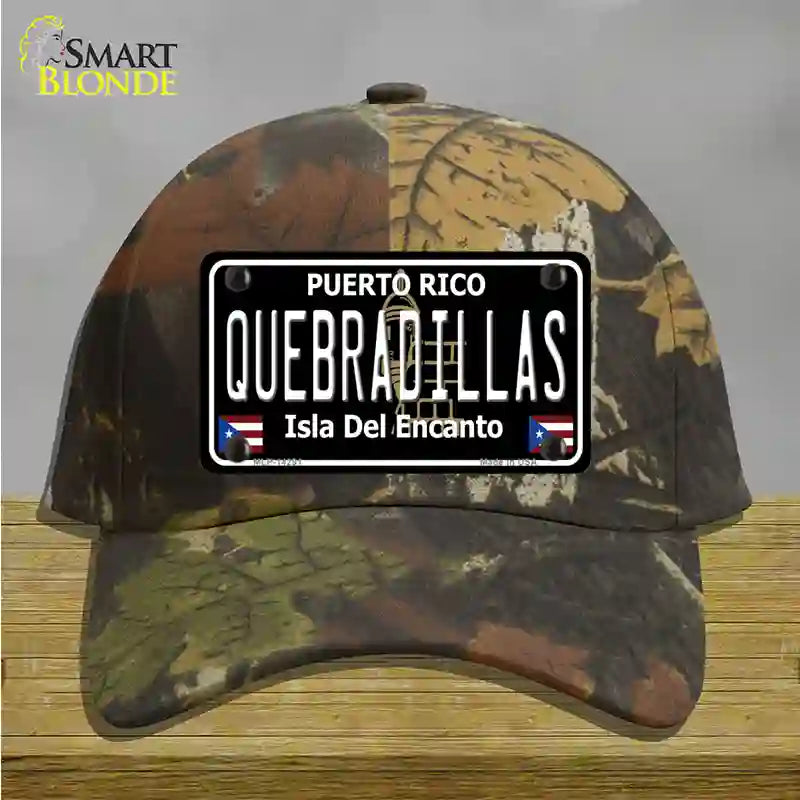 Quebradillas Puerto Rico Black Novelty License Plate Hat Cotton / Camoflauge