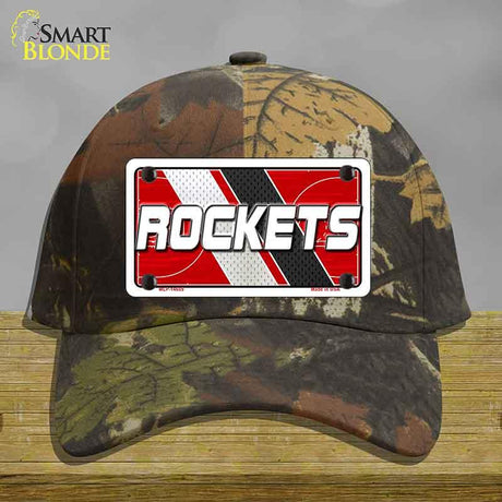 Camouflage cap with 'ROCKETS' license plate design on a wooden surface