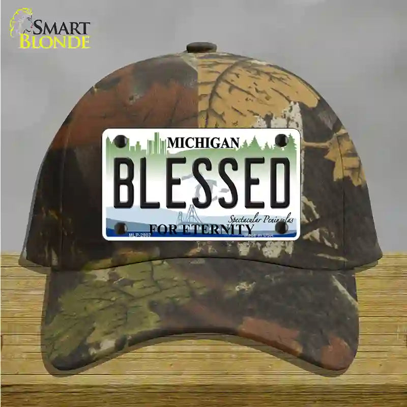 Blessed Michigan State Novelty License Plate Hat Cotton / Camoflauge