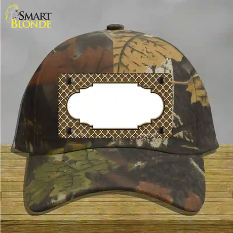 Brown White Quatrefoil Center Scallop Novelty License Plate Hat Cotton / Camoflauge