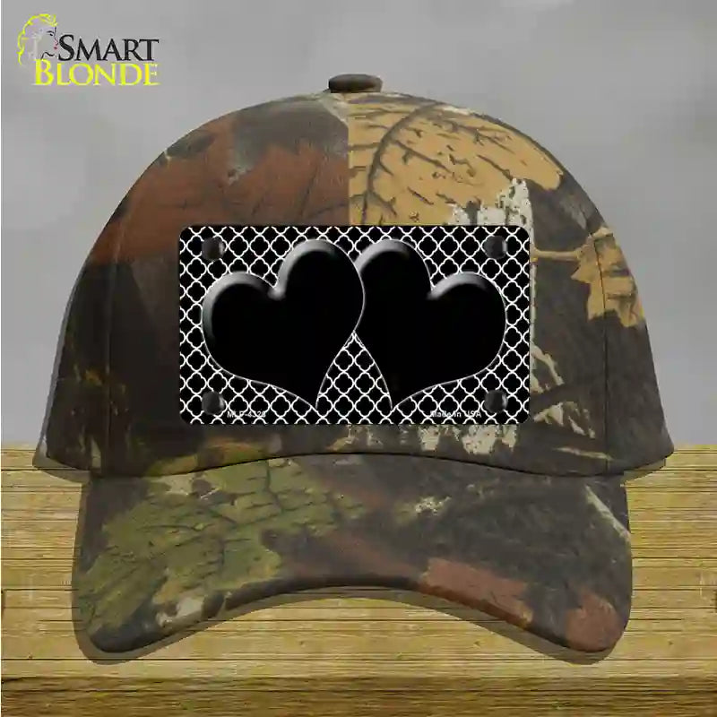Black White Quatrefoil Black Center Hearts Novelty License Plate Hat Cotton / Camoflauge