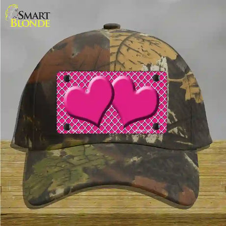 Pink White Quatrefoil Hot Pink Center Hearts Novelty License Plate Hat Cotton / Camoflauge