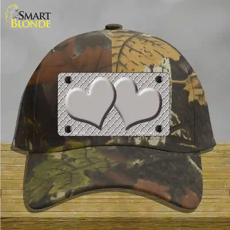 Grey White Quatrefoil Grey Center Hearts Novelty License Plate Hat Cotton / Camoflauge