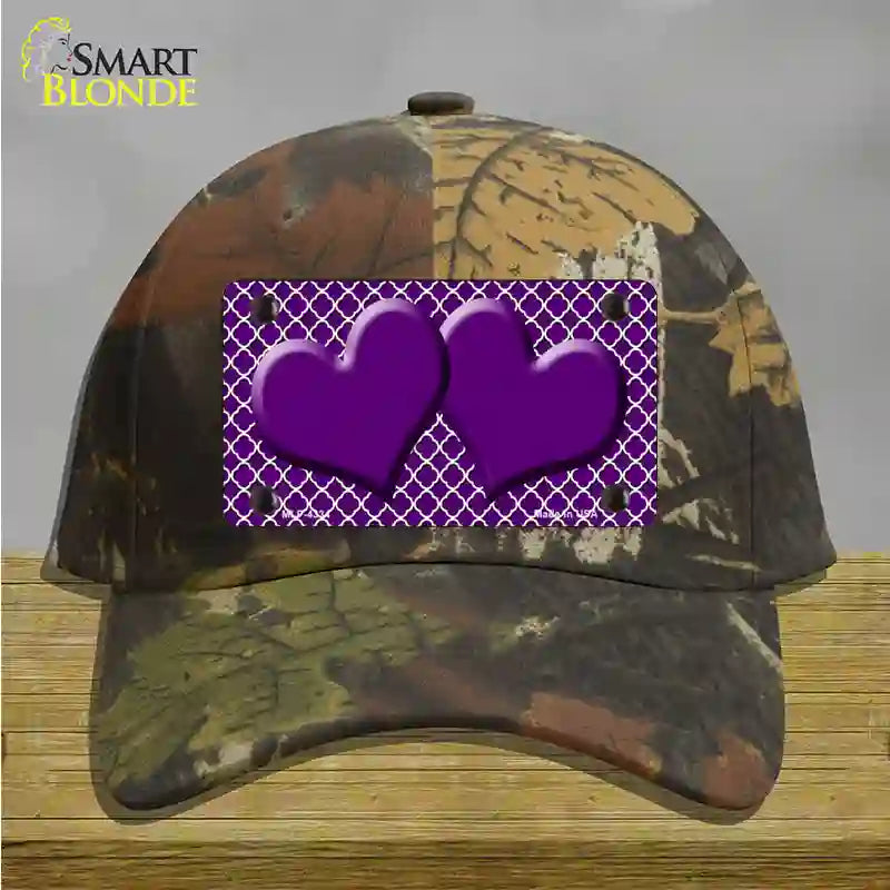 Purple White Quatrefoil Purple Center Hearts Novelty License Plate Hat Cotton / Camoflauge