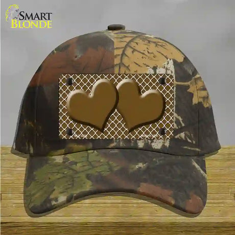 Brown White Quatrefoil Brown Center Hearts Novelty License Plate Hat Cotton / Camoflauge