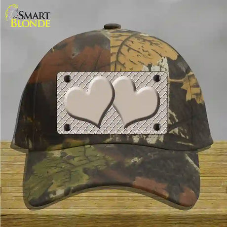 Tan White Quatrefoil Tan Center Hearts Novelty License Plate Hat Cotton / Camoflauge