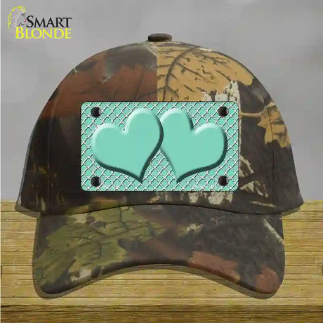 Mint White Quatrefoil And Mint Center Hearts Novelty License Plate Hat Cotton / Camoflauge