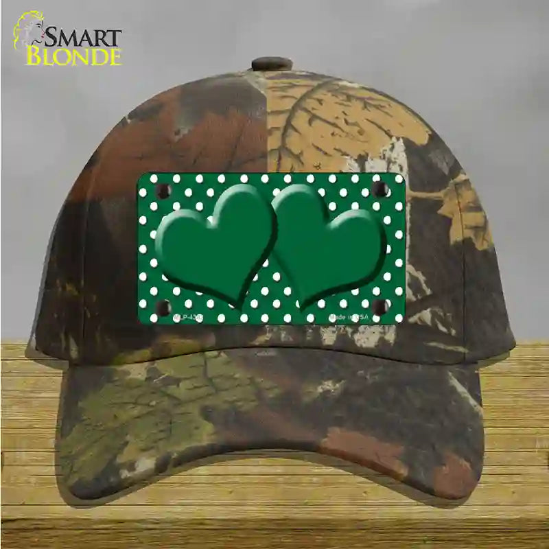 Green White Polka Dot Center Hearts Novelty License Plate Hat Cotton / Camoflauge