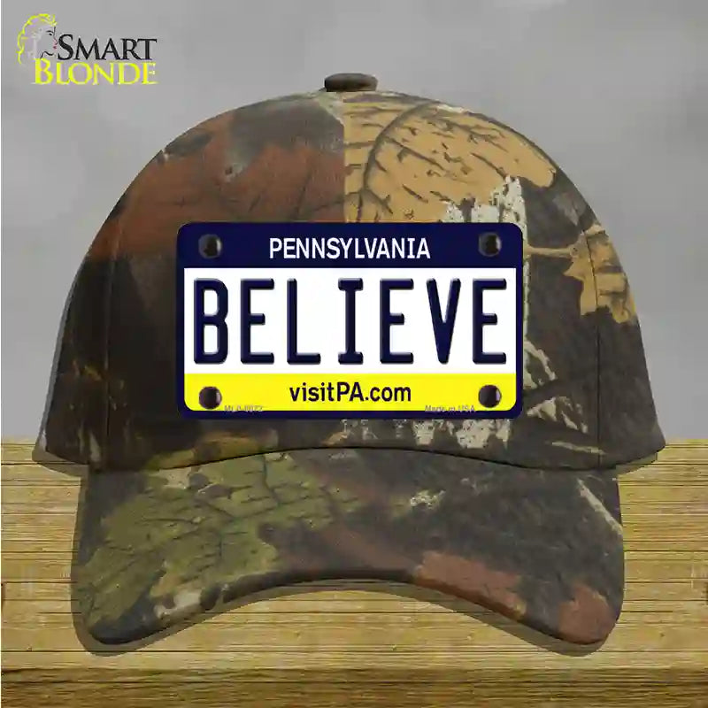 Believe Pennsylvania State Novelty License Plate Hat Cotton / Camoflauge