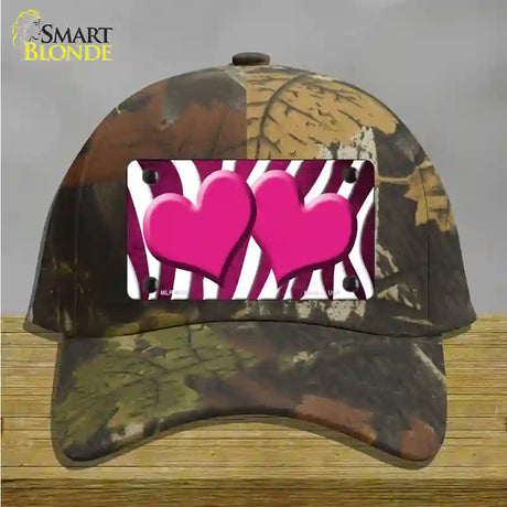 Pink White Zebra Hearts Oil Rubbed Novelty License Plate Hat Cotton / Camoflauge