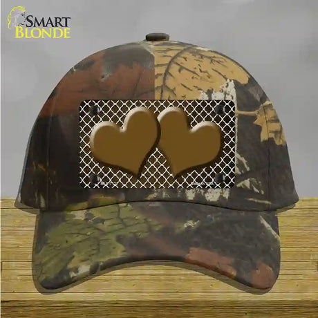 Brown White Quatrefoil Hearts Oil Rubbed Novelty License Plate Hat Cotton / Camoflauge