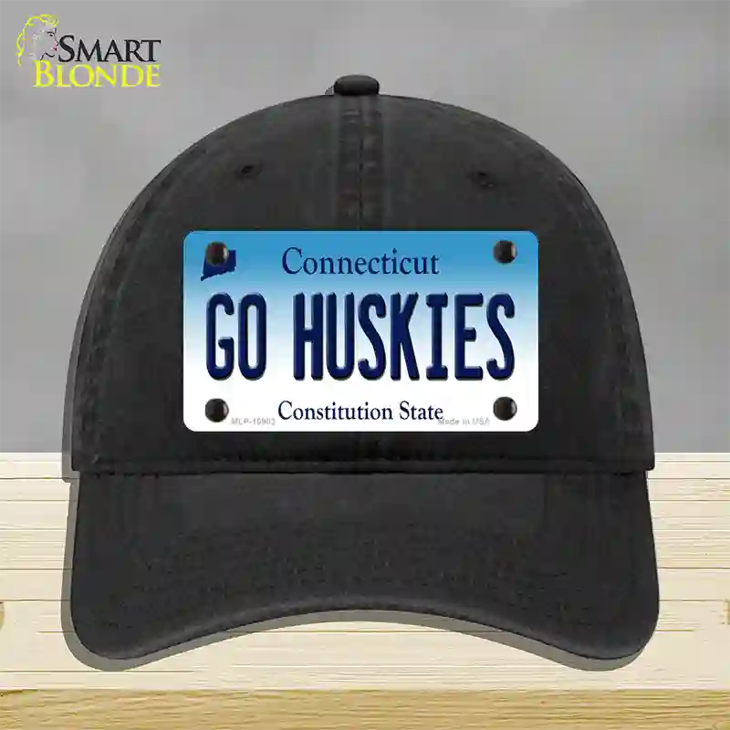Go Huskies Connecticut Novelty License Plate Hat Unconstructed Cotton / Black