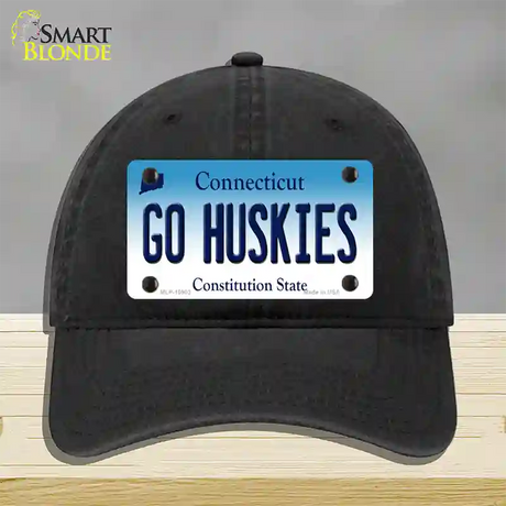 Go Huskies Connecticut Novelty License Plate Hat Unconstructed Cotton / Black