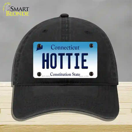 Hottie Connecticut Novelty License Plate Hat Unconstructed Cotton / Black