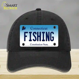 Fishing Connecticut Novelty License Plate Hat Unconstructed Cotton / Black