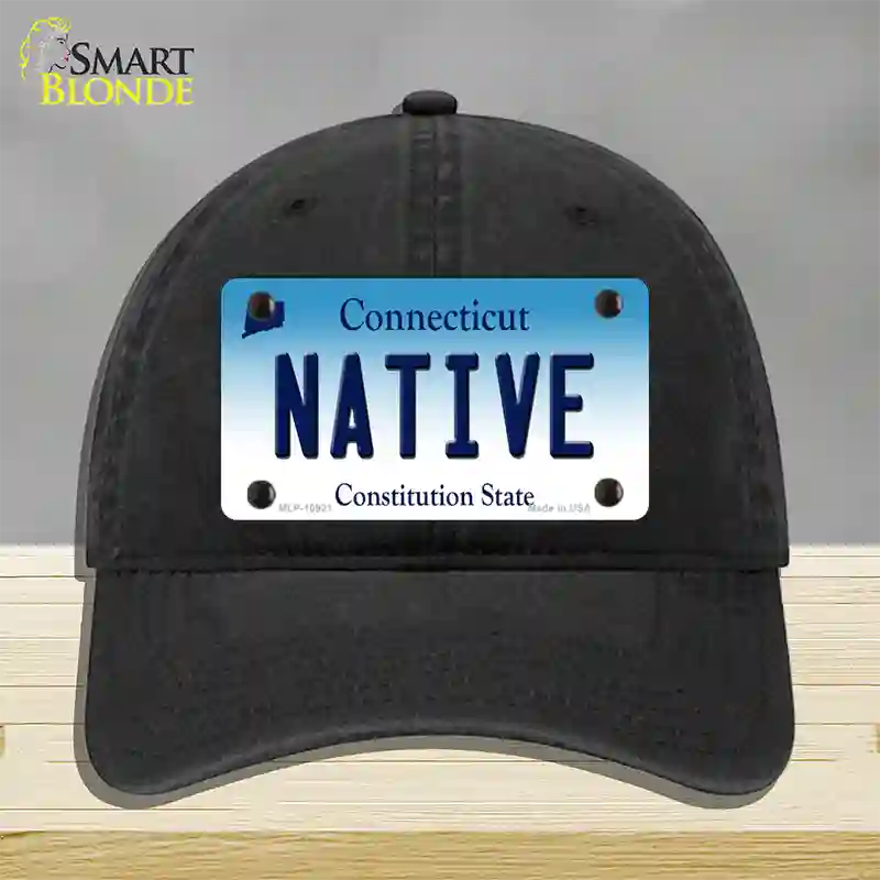 Native Connecticut Novelty License Plate Hat Unconstructed Cotton / Black