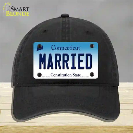 Married Connecticut Novelty License Plate Hat Unconstructed Cotton / Black