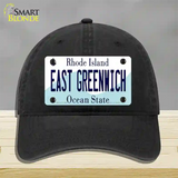East Greenwich Rhode Island State Novelty License Plate Hat Unconstructed Cotton / Black