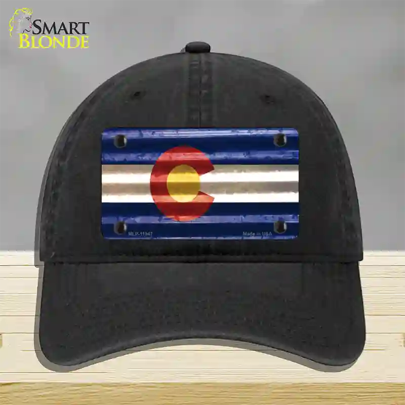 Colorado Corrugated Flag Novelty License Plate Hat Unconstructed Cotton Black
