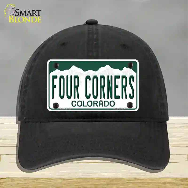 Four Corners Colorado Novelty License Plate Hat Unconstructed Cotton Black