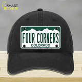 Four Corners Colorado Novelty License Plate Hat Unconstructed Cotton Black