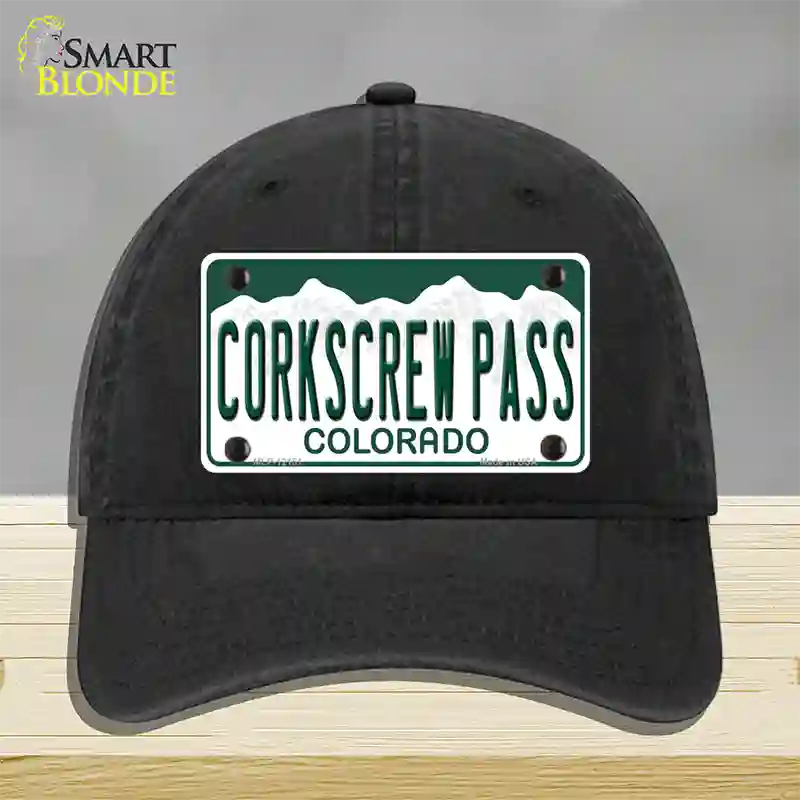 Corkscrew Pass Colorado Novelty License Plate Hat Unconstructed Cotton Black