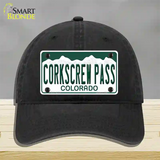 Corkscrew Pass Colorado Novelty License Plate Hat Unconstructed Cotton Black