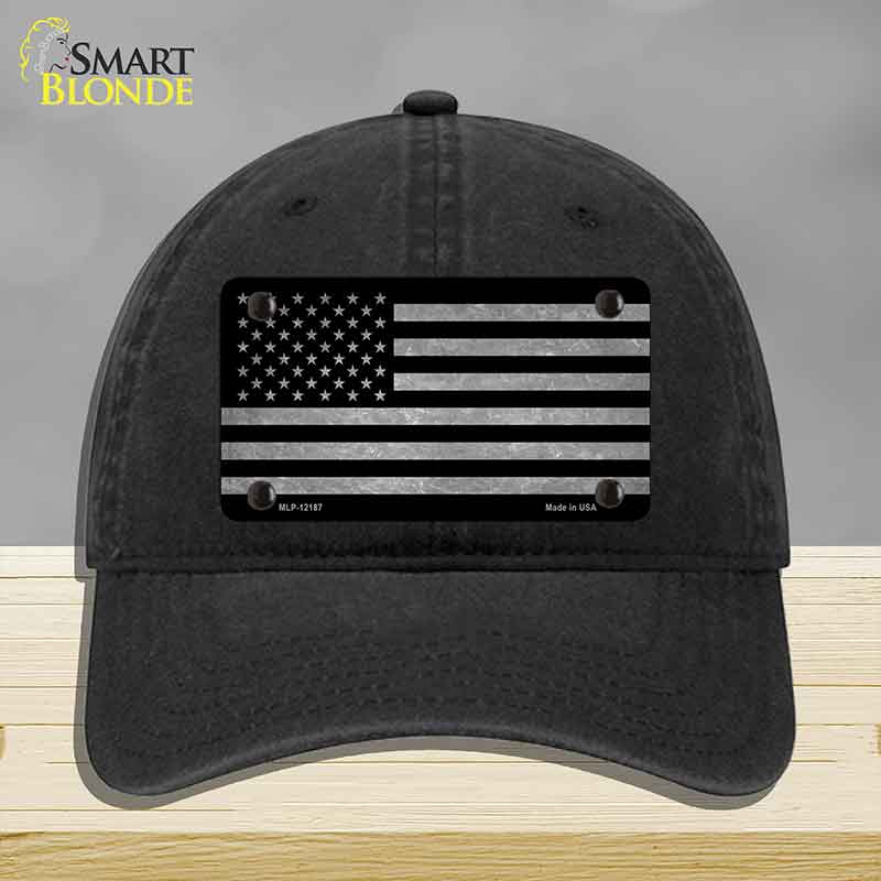 American Flag Black and Gray Novelty License Plate Hat Unconstructed Cotton Black