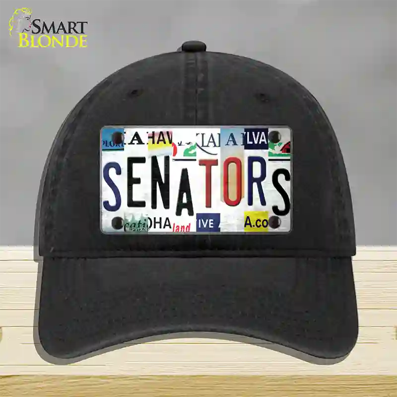 Senators Strip Art Novelty License Plate Hat Tag Unconstructed Cotton Black