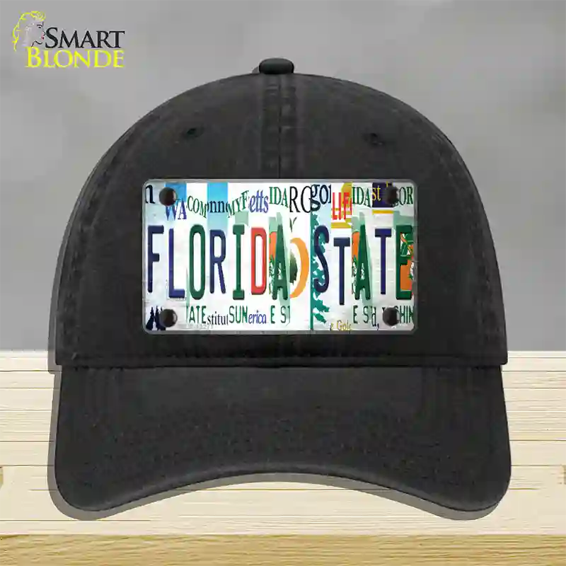 Florida State Strip Art Novelty License Plate Hat Tag Unconstructed Cotton Black