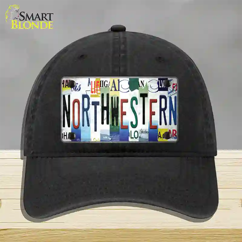 Northwestern Strip Art Novelty License Plate Hat Tag Unconstructed Cotton Black