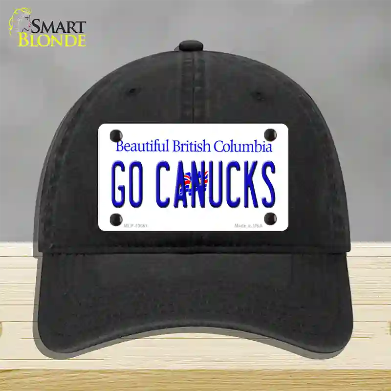 Go Canucks Novelty License Plate Hat Tag Unconstructed Cotton / Black