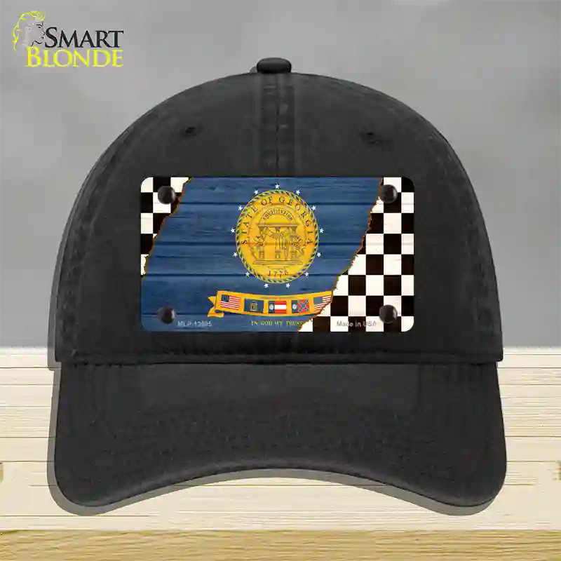 Georgia Racing Flag Novelty License Plate Hat Tag Unconstructed Cotton Black