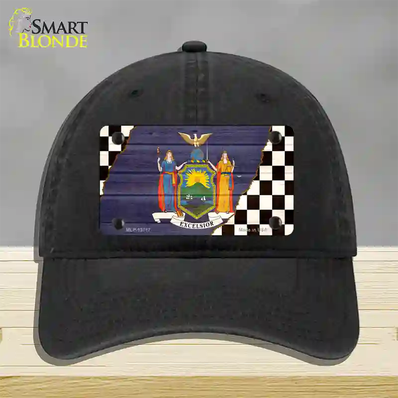 New York Racing Flag Novelty License Plate Hat Tag Unconstructed Cotton Black