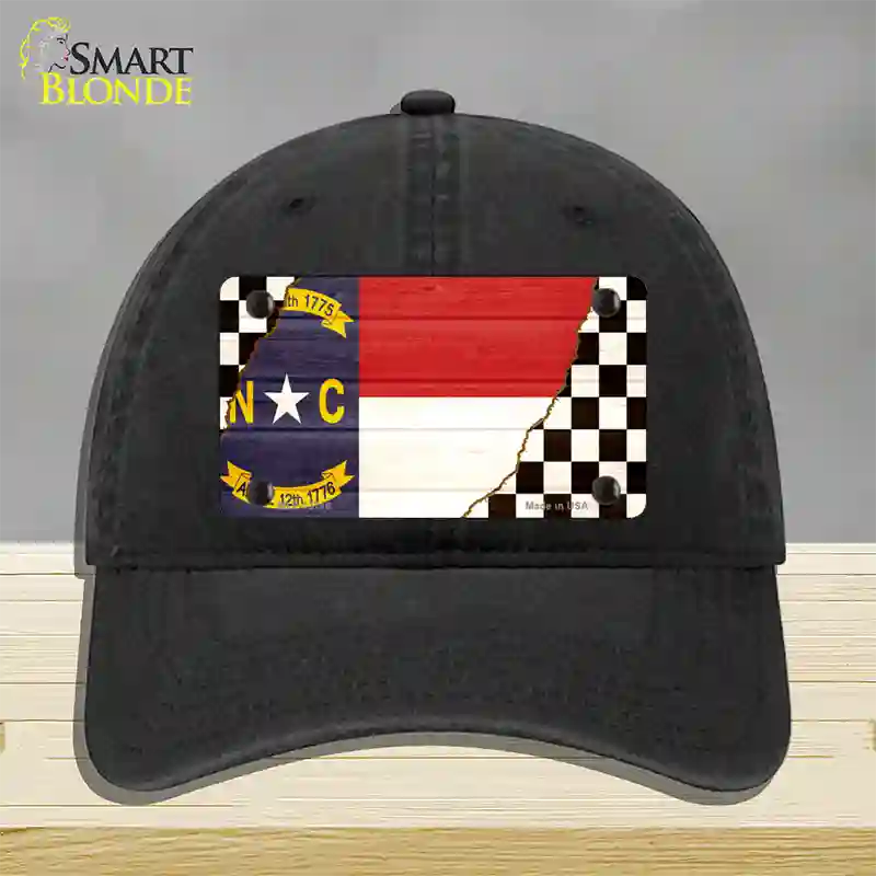 North Carolina Racing Flag Novelty License Plate Hat Tag Unconstructed Cotton Black