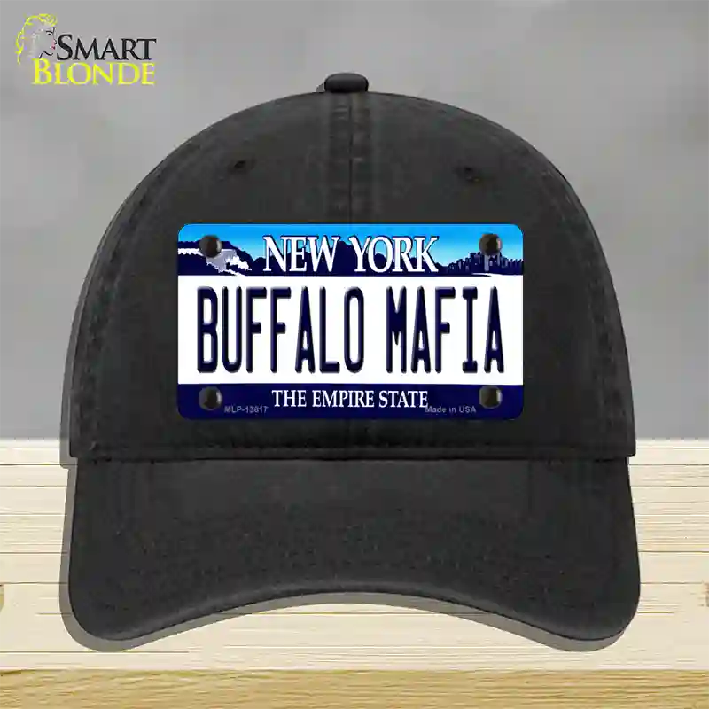 Buffalo Mafia New York Novelty License Plate Hat Tag Unconstructed Cotton Black
