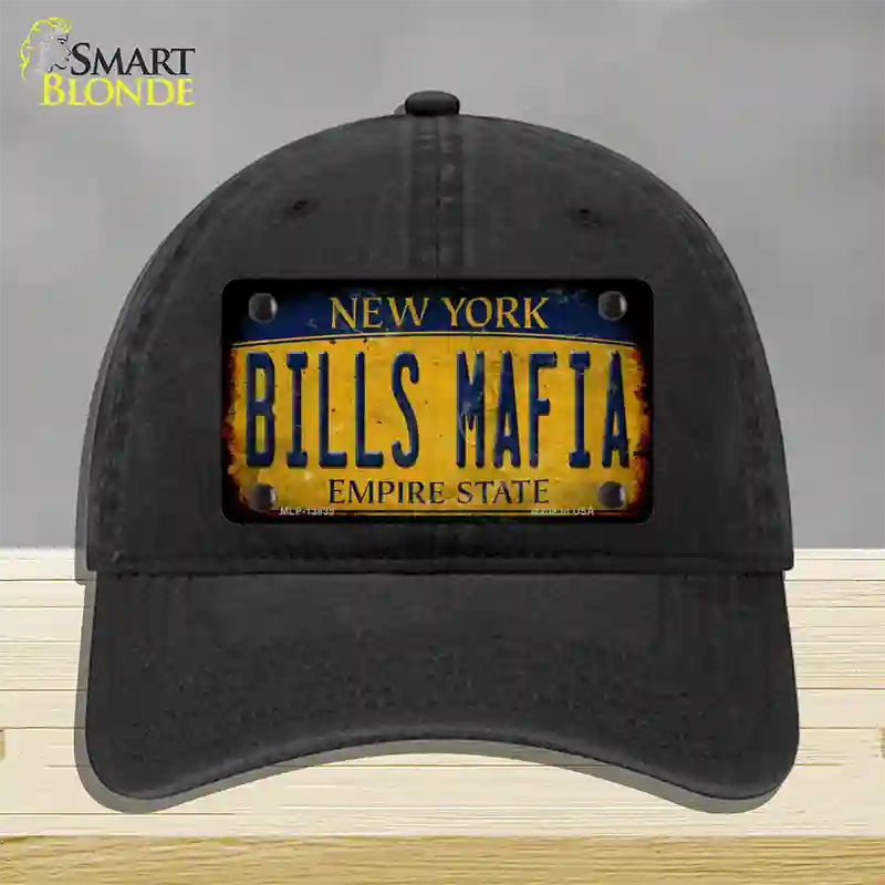 Bills Mafia New York Yellow Rusty Novelty License Plate Hat Tag Unconstructed Cotton Black
