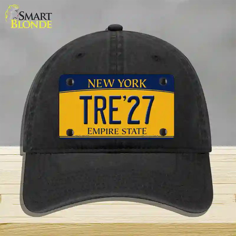 Tre 27 New York Yellow Novelty License Plate Hat Tag Unconstructed Cotton Black